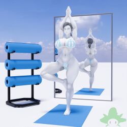 1girls 3d 3d_(artwork) alternate_version_available barefoot female female_only full_body kennyb0mber_(artist) mirror nintendo pose solo solo_female stretch wii_fit wii_fit_trainer yoga