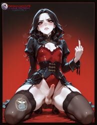 1boy ai_generated balls black_hair blush blush_lines choker cosplay crossdressing disgusted ear_piercing earrings embarrassed feet femboy flat_chest gay gay_male goth goth_girl gothic half half-closed_eyes half-dressed half-erect half_dressed half_naked half_nude half_updo high_resolution highres ilfb kneeling long_hair looking_at_viewer looking_down middle_finger more_at_source original original_character otoko_no_ko panties precum precum_drip precum_on_penis precum_string red_eyes shy simple_background sissy sissyfication solo solo_focus testicles thigh_highs thighhighs thighs trans trans_woman trap vampire vampire_girl