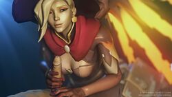 3d alternate_costume animated blonde_hair cleavage erection female gloved_handjob gloves halloween handjob male mercy no_sound overwatch overwatch_2 penis red_gloves reddoe source_filmmaker straight video witch witch_hat witch_mercy