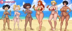 6girls alex_(totally_spies) amphibia anne_boonchuy anoneysnufftan beach bikini black_hair blonde_hair blue_eyes brown_hair clover_(totally_spies) confrontation crossover dark-skinned_female dark_skin defeated disney disney_channel female green_eyes killer_lotion long_hair lotion lotion_bottle marcy_wu multiple_girls nail_polish orange_eyes orange_hair peril raydonxd sam_(totally_spies) sasha_waybright scared short_hair size_difference summer sunscreen swimsuit totally_spies