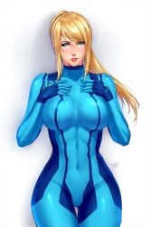 1girls ai_generated beautiful big_breasts big_thighs blonde_hair blue_eyes bodysuit boobs breasts female female_only general huge_breasts long_hair looking_at_viewer metroid navel nintendo ponytail sam0009 samus_aran seductive seductive_look seductive_smile simple_background skin_tight smile smiling_at_viewer solo solo_female standing teasing thick_thighs wide_hips
