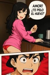 1boy1girl ai_generated facebook facebook_username kitchen looking_at_partner not_porn smiling_at_viewer spanish_text winking_at_partner