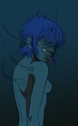 asian asian_female breasts cyborg_noodle female gorillaz gunshot_hole hors-art looking_at_viewer looking_back nipples nude_female robot robot_girl sticking_out_tongue wires
