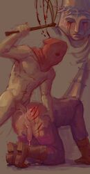 armour blasphemous blood_drip helmet male mask masked_male metal_helmet penitent_one scars tunic whip whip_marks