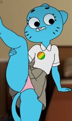1girls cat_stretch feline female fur furry leg_lift nicole_watterson panties revengeguac skirt tail the_amazing_world_of_gumball