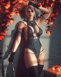3d armpits breasts cameltoe cd_projekt_red ciri closed_eyes clothing female freckles gloves light-skinned_female lushe3d mascara nipples_visible_through_clothing pussy scar solo solo_female stockings sword tattoo the_witcher_(series) the_witcher_3:_wild_hunt thong tie white_hair