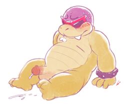 balls belly blush bracelet breath cum dripping eyewear humanoid_penis jewelry koopa koopaling male male_only mario_(series) nintendo nude penis rohly roy_koopa scalie slightly_chubby solo sunglasses sweat teeth video_games