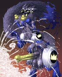 absurd_res animal_genitalia animal_penis anthro areola balls big_areola big_balls big_breasts big_nipples big_penis blue_body bodily_fluids breasts clothing cum cum_everywhere digital_media_(artwork) equine_genitalia equine_penis erection excessive_cum excessive_genital_fluids franz fur furry genital_fluids genitals goo_creature herm hi_res huge_balls huge_breasts huge_cock huge_nipples intersex machine messy mirapony nipples penis protogen protogen_taur simple_background smile solo tail taur thick_thighs tongue tongue_out vein veiny_balls veiny_penis