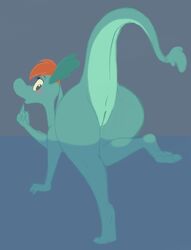 2016 5bitsabuck anthro anus ass big_butt blue_skin disney female green_eyes loch_ness_monster looking_at_viewer looking_back marine nessie nessie_(disney) nude open_mouth pussy raised_tail rear_view scalie solo the_ballad_of_nessie water