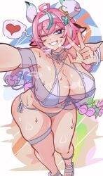 1girls animal_ears ass band-aid belly_button big_ass big_breasts big_butt big_thighs big_titties bikini blush bra breasts choker chubby chubby_female cow_ears cow_horns curvaceous curvaceous_female curvaceous_figure curvy curvy_figure curvy_hips female female_only genshin_impact horns long_hair mihoyo pink_hair sleepingsoul smile solo solo_female twintails varesa_(genshin_impact)