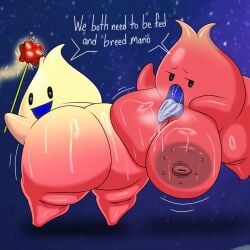 2girls big_breasts blowjob_gesture blue_mouth breasts bumpy_areola dark_areola fat_ass female half_lidded_eyes hungry_luma japansadface looking_back luma magic_wand offering_sex pink_body saliva_drooling saliva_on_breasts smaller_female smiling spit_string stars steamy_breath super_mario_galaxy sweaty_ass sweaty_body sweaty_breasts talking_to_viewer text tongue_out