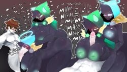 1boy 2girls anton_van_coco areola artist_request big_ass big_breasts bigger_female blowjob frost_spirit halo hood hoodie horns nuclear_fallen_king onomatopoeia roblox roblox_avatar titjob tower_defense_simulator