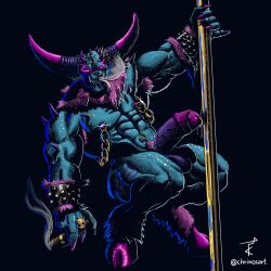 big_penis black_background bodily_fluids bovid bracelet caprine caprine_demon chrinos_art cigar colored_fingernails colored_nails dancing demon erection fingernails foreskin genital_fluids genital_piercing genitals glowing glowing_eyes goat goat_demon hairy hairy_armpits hi_res horn huge_cock humanoid jewelry leather male mammal muscular nails nipple_piercing nipples nude penis penis_piercing piercing pole pole_dancing pose precum prince_albert_piercing simple_background smoking smoking_cigar solo studded_bracelet studded_jewelry studs tongue tongue_out uncircumcised