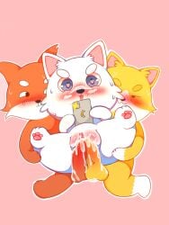 absurd_res canid canine canis domestic_dog female feral fox group hi_res kris_(artist) male male/female mammal pixile_studios super_animal_royale trio