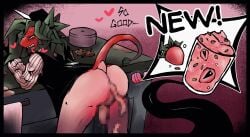 ass ass_focus blkberri censored censored_penis color colored cum_while_defecating dandy's_world edible_scat pleasured pooping_in_container roblox scat sharp_teeth shit sprout_(dandy's_world) tail text tounge_out