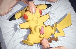 ai_generated anal belly_bulge bodily_fluids deep_throat drooling fellatio feral forced generation_1_pokemon genitals grabbing_sheets group group_sex lewt male male/male neck_bulge nintendo one_eye_closed oral penile penis pikachu pokemon pokemon_(species) rape saliva saliva_on_penis sex size_difference spitroast tapering_penis tears trio