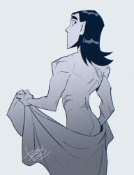 athletic black_hair butt_crack casey_jones_(rise_of_the_tmnt) holding holding_object looking_at_viewer looking_back_at_viewer male muscular muscular_male nickelodeon nude nude_male rise_of_the_teenage_mutant_ninja_turtles rise_of_the_teenage_mutant_ninja_turtles:_the_movie sakurakai2 scar scars_all_over towel towel_around_body
