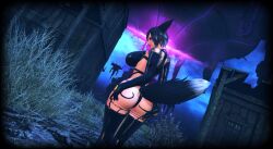 back_view big_ass big_breasts breasts cat_girl catgirl corruption evil_smile female final_fantasy_xiv gpose(ffxiv) grabbing_ass hero_turned_villian heroine_in_trouble miqo'te venom warrior_of_light_(ff14)