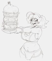 1futa alternate_breast_size big_breasts breasts bulge burger busty curvy dickgirl futanari hourglass_figure huge_breasts hungry hungry_mouth intersex kentayuki large_breasts larger_female mario_(series) mario_kart medium_breasts nintendo nipple_bulge princess_daisy shorts sideboob size_difference sweat sweating thick_thighs wide_hips
