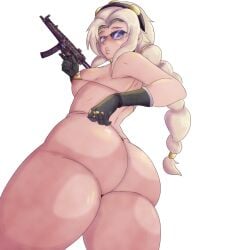 1girls ass big_ass bikini bloodstrike breast emma_(bloodstrike) female glasses gun hi_res huesosdry micro_bikini mp5 png semi_nude tagme thong thong_bikini yellow_hair