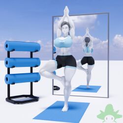 1girls 3d 3d_(artwork) alternate_version_available barefoot female female_only full_body kennyb0mber_(artist) mirror nintendo pose solo solo_female stretch wii_fit wii_fit_trainer yoga