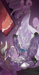 2025 absurd_res anal anal_sex anthro balls blue_eyes blue_penis bodily_fluids colored cum cum_in_ass cum_inside cum_string dominant dominant_male dragon duo excessive_slime full-length_portrait generation_6_pokemon genital_fluids genitals glistening glistening_body goodra green_eyes green_slime hair hi_res hip_grab horn internal long_neck looking_at_another looking_at_partner looking_down looking_down_at_partner lying male male/male mischievous_smile mythological_creature mythological_scalie mythology nintendo on_knee overweight overweight_male penetration penis pokemon pokemon_(species) portrait prostate_orgasm prostate_stimulation purple_balls purple_body rozalid scalie slime smile turindo wings