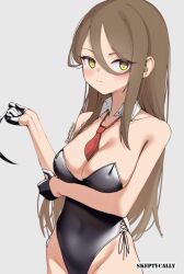 1girls black_gloves black_half_gloves breasts brown-haired_female brown_hair busty busty_female busty_girl female gloves half_gloves inguinal_crease inguinal_ligament large_breasts oc original original_art original_artwork original_character skeptycally yellow-eyed_female yellow_eyes