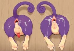 ai_generated anus balls bodily_fluids claws cum cum_in_ass cum_inside cum_on_ass cum_on_body cum_on_feet curled_tail duo feet female feral gape gaping gaping_anus generation_1_pokemon genital_fluids genitals hair hi_res lewt male male/female nintendo paws penis pokemon pokemon_(species) pussy rattata tapering_penis through_wall toes twitching wall_(structure) wood_wall