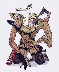 black_panties crown demigod elden_ring elderly_male fromsoftware godrick_the_grafted lingerie male multi_arm multi_limb older_male solo solo_male unusual_anatomy white_hair
