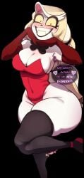 1girls ass big_ass big_breasts blackwhiplash blonde_hair breasts busty charlie_morningstar_(hazbin_hotel) curvy demon demon_girl female hazbin_hotel huge_ass nervous nervous_smile sharp_teeth thick_legs thick_thighs white_skin wide_hips