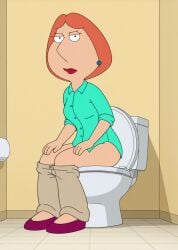 ai_assisted ai_generated caught_in_the_act caught_off_guard family_guy female ginger ginger_hair lois_griffin milf mommy pants_down pants_pulled_down peeing peeing_into_toilet red_hair redhead_female sitting sitting_on_toilet toilet toilet_use
