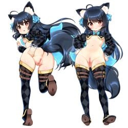 adversarial_noise ahoge animal_ear_fluff animal_ears anus ass belt black_bodystocking black_thighhighs blue_bow blue_bowtie blue_hair blush bodystocking bow bowtie breasts cedar_(cedar_japonica) censored closed_mouth commentary_request commission female long_hair long_sleeves mosaic_censoring multiple_views navel nipples open_mouth paid_reward_available puffy_long_sleeves puffy_sleeves pussy red_eyes shoe_soles shrug_(clothing) skeb_commission small_breasts smile svartlilja_(vrchat) tail thigh_belt thigh_strap thighhighs underboob variant_set very_long_hair vrchat wolf_ears wolf_girl wolf_tail
