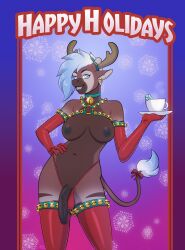 1futa 2024 anthro balls breasts breasts_out christmas cock_sleeve equine furry futa_only futanari gloves izzy_(kadath) kadath penis penis_out solo stockings tagme tail thong