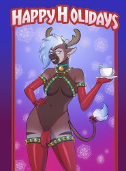1futa 2024 anthro balls breasts christmas cock_sleeve equine furry futa_only futanari gloves izzy_(kadath) kadath penis solo stockings tagme tail thong