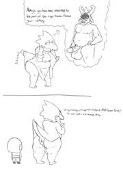 alphys anthro anus asgore_dreemurr balls big_balls boss_monster caprine clothing comic english_text eyewear facial_hair garbledina glasses goat hair horn lizard long_ears male mammal penis pussy reptile scalie simple_background smile text undertale video_games