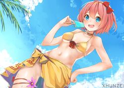 1girls artist_name bikini bikini_bottom bikini_skirt bikini_top blue_eyes blue_popsicle bow breasts clouds detailed_background doki_doki_literature_club eyebrows_visible_through_hair female flower flowers hairbow just_sayori looking_at_viewer panties pink_flower popsicle pov pov_eye_contact red_bow red_flower sayori_(doki_doki_literature_club) sky small_breasts smile solo strawberry_blonde_hair sweat thigh_gap thighs wet wholesome xhuntei xhunzei yellow_bikini yellow_bikini_bottom yellow_bikini_top yellow_bow yellow_panties