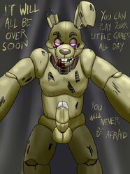 1boy animatronic blueballs_(artist) damaged facing_viewer five_nights_at_freddy's glowing glowing_eyes lagomorph machine male male_focus male_only mammal penis rabbit robot solo springtrap springtrap_(fnaf) taker_pov video_games