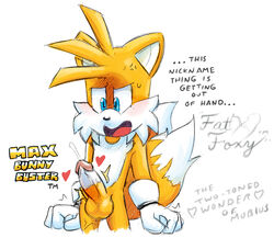 1boy 2016 anthro balls canine cum cumshot ejaculation english_text erection exposed_torso extraspecialzone footwear fox handwear heart humanoid male male_only mammal nude orgasm penis solo sonic_(series) tails text