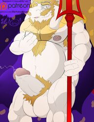 1boy 2d anthro anthro_male anthro_only asgore_dreemurr bara bedroom_eyes caprine furry furry_male furry_only half-closed_eyes huge_cock humanoid humanoid_male humanoid_only incrediblecrocodile male male_only mammal mammal_humanoid musclegut nipple_grab nipples penis precum seductive solo undertale undertale_(series) video_games weapon