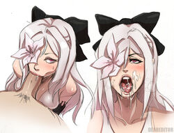 after_sex amputee blowjob bow cum cum_in_mouth cum_on_tongue cyclops deareditor drag-on_dragoon drag-on_dragoon_3 drakengard drakengard_3 facial fellatio female flower long_hair oral oral_sex pale_skin pink_eyes pleasure_face prosthetic throat white_hair zero_(drag-on_dragoon) zero_(drakengard)