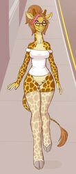 2016 anthro bottomless celine_louison clothed clothing eyewear female giraffe glasses mammal partially_clothed solo