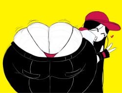 1girls ^q^ alternate_version_available ass ass_focus ass_shake ass_up baseball_cap big_ass bottomwear bottomwear_halfway_down butcher_vanity_(synthesizer_v) exposed_ass female flavor_foley from_behind happy hat huge_ass jacket large_ass looking_at_viewer looking_back mv_character open_mouth panties red_hat red_panties shaking_ass simple_background smile solo synthesizer_v tagme thesushisensei underwear vimalion_pro white_jacket white_skin yellow_background yi_xi_(synthesizer_v)