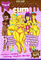 5girls alex_whitney allison_taylor blunt_bangs character_name dark-skinned_female dark_skin english_text grin high_heels ho7ik janey_powell jessica_lovejoy lingerie lisa_simpson looking_at_viewer multiple_girls tattoo the_simpsons yellow_body