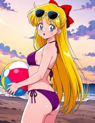 accurate_art_style adult_swim ai_generated alluring ass beach beach_ball bikini bishoujo_senshi_sailor_moon bishoujo_senshi_sailor_moon_r bishoujo_senshi_sailor_moon_r_the_movie bishoujo_senshi_sailor_moon_s bishoujo_senshi_sailor_moon_s_the_movie bishoujo_senshi_sailor_moon_supers bishoujo_senshi_sailor_moon_supers_the_movie blonde_hair blue_eyes breasts female holding_ball holding_beachball looking_back_at_viewer medium_breasts minako_aino mzr10 ocean sideboob sunset toei_animation toonami
