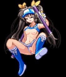 eri_hasumi m.u.g.e.n vanguard_princess visor_cap tied_hair pixel_art sprite animated gif transparent_background breasts panties panties_aside sex rape invisible_male pussy nipples skirt vaginal spread_legs boots