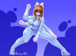 1female 2020s 2025 4_arms alesney_art antennae_(anatomy) anthro artist_name artist_signature auburn_hair big_breasts blue_background blue_bodysuit bodysuit boots breasts camilla_zesty catsuit closed_hands cosplay crossover_cosplay detailed disney disney_channel dynamic_pose female female_focus female_only fully_clothed heel_boots heeled_boots high_heel_boots high_heels hourglass_figure light-skinned_female light_blue_eyeshadow looking_at_viewer mature_female multi_arm multi_limb narrowed_eyes pattern_background render sexy_body sfw source_request spy the_buzz_on_maggie thick_thighs totally_spies utility_belt watermark white_bow white_gloves wide_hips