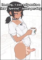 1boy ai_generated blush coffee coffee_mug cum cum_in_coffee cum_in_container cum_in_drink cum_in_mug dark-skinned_femboy dark-skinned_sissy dark-skinned_sub dark_skin femboy instableunicorn male male_only sissy sissyfication solo solo_male tan-skinned_femboy tan_skin