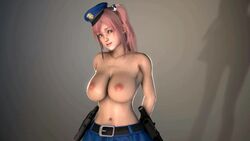 1girls 3d animated areolae arms_behind_back belly beltskirt big_breasts blue_skirt bouncing_breasts breasts dead_or_alive female female_only honoka_(doa) large_breasts looking_at_viewer lordaardvark medium_breasts nipples no_sound pink_hair police_uniform solo source_filmmaker tecmo topless video