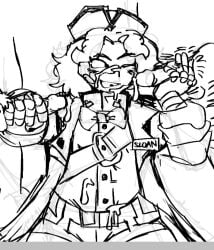 1nonbinary 2boys chicknalfrdo cum_leaking cum_on_face double_handjob hat male name_tag nonbinary one_eye_closed overwatch overwatch_2 venture wink