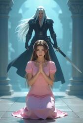 aerith_gainsborough ai_generated cutting cutting_clothes female final_fantasy final_fantasy_vii panties scene sephiroth slashing stripped sword tagme video